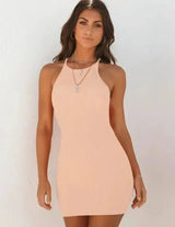 Ribbed small suspender dress-Apricot-31