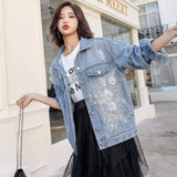 Ripped Denim Short Jacket Women Loose Jacket-White-1