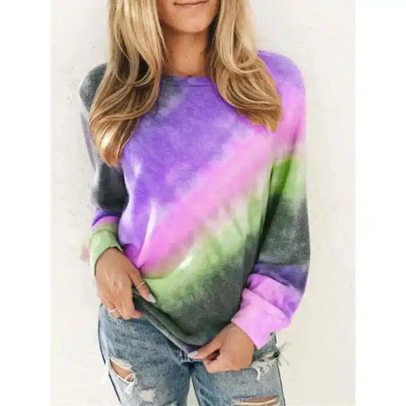 Tie-Dye Crewneck Casual Women's Sweatshirt-Purple-1