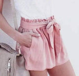 Ruffled Waist Bowknot Decoration Loose Shorts-Pink-10