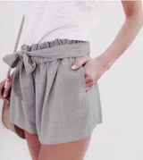 Ruffled Waist Bowknot Decoration Loose Shorts-LightGray-11