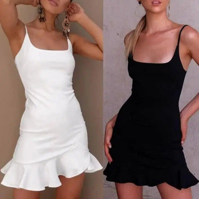 Ruffles Trumpet Dress Women Sleeveless Spaghetti Strap-3