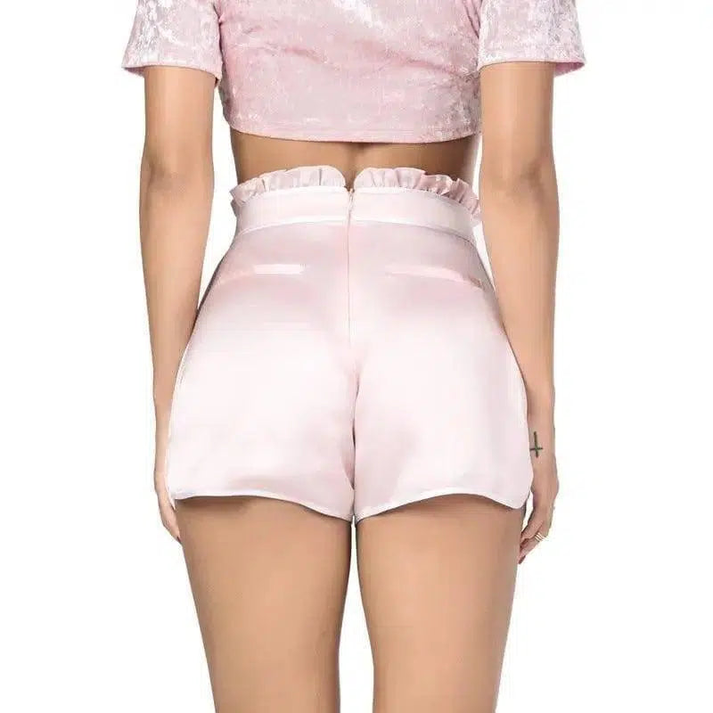 Satin High Ruffled Waist Shorts-4