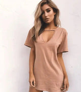 deep V short-sleeved T-shirt loose casual dress-12