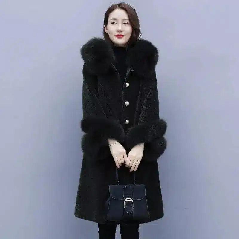 Best Women's Shearling Coat for Winter Style-Black-5