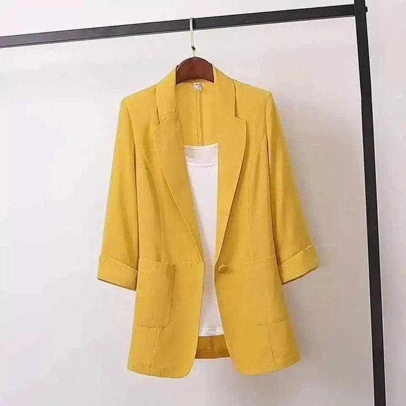 Women's Casual Blazer Jackets for Work-Yellow-3