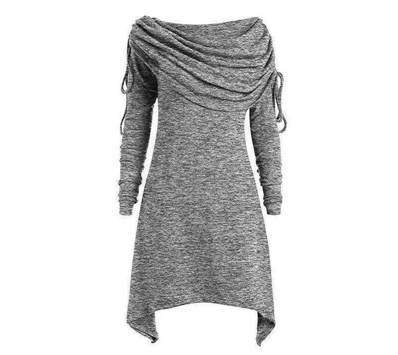 Women's Long Sleeve Asymmetrical Dress-Grey-5