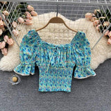 Women's Floral Ruffle Trim Smocked Blouse-1