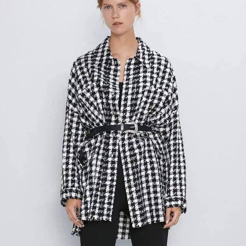 Womens Houndstooth Belted Jacket-Lattice-1