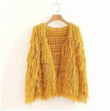 Fringe Sleeve Crop Top & Ripped Jeans-yellow-2