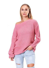 Off-Shoulder Knit Sweater for Women-Pink-2