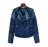 Spliced Faux Leather Suede Jacket Women Black Moto Coat Punk-Navy-5