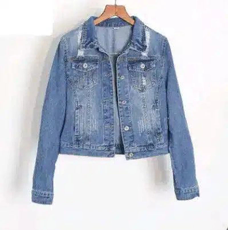 spring and autumn new denim jacket women's long-sleeved-Navy blue-2