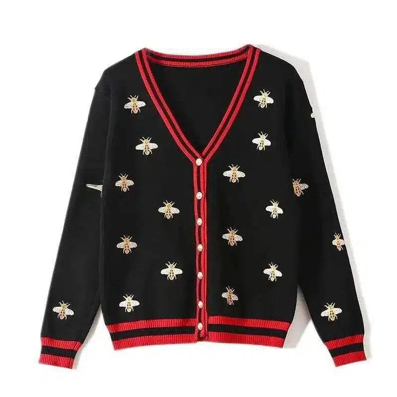 Women's Embellished Button-Up Cardigan-Black-2