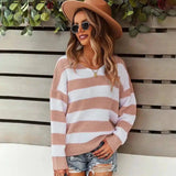 Striped Crew Neck Knit Sweater-Pink-2