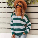 Striped Crew Neck Knit Sweater-Green-4