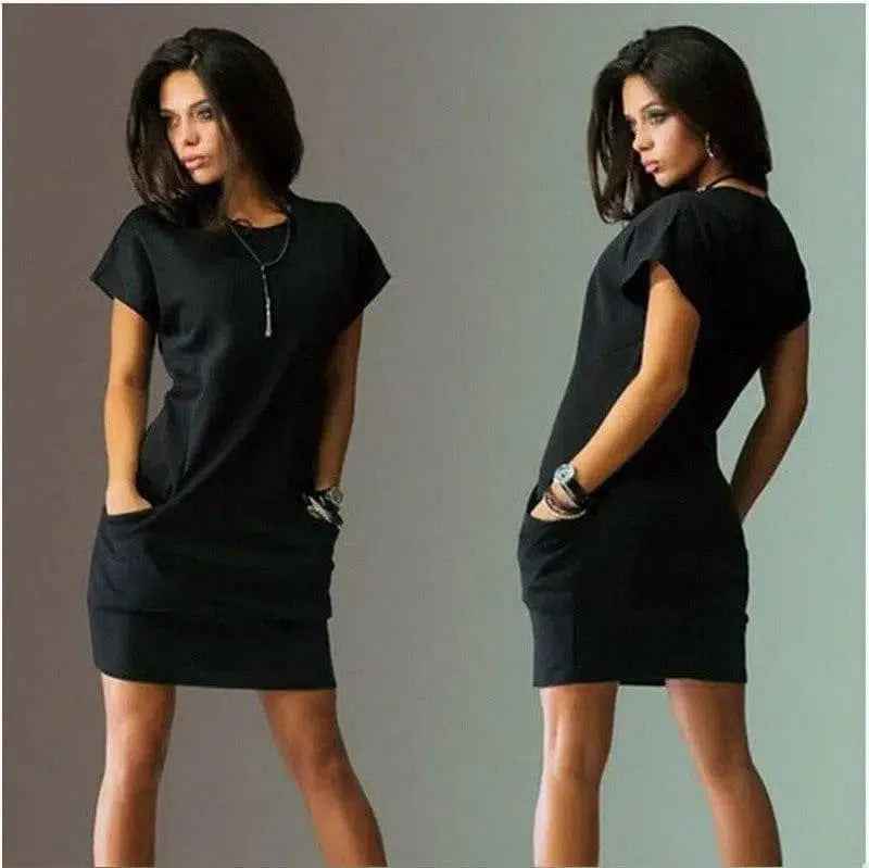 Summer Fashion Women Clothing Casual Short Sleeve O-Neck-Black-12