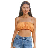 Summer Crop Top Spaghetti Strap-Orange-1