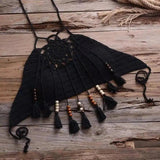 Handmade Macrame Tassel Necklace-Black-1