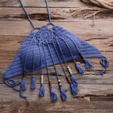 Handmade Macrame Tassel Necklace-Blue-5