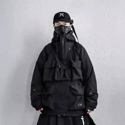 Hooded Tactical Jacket with Pockets-Black-3