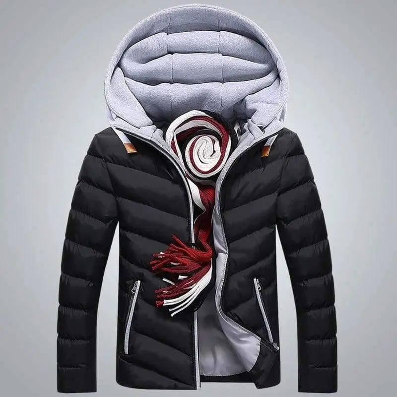 Thick Hooded Down Jacket-Black grey-2