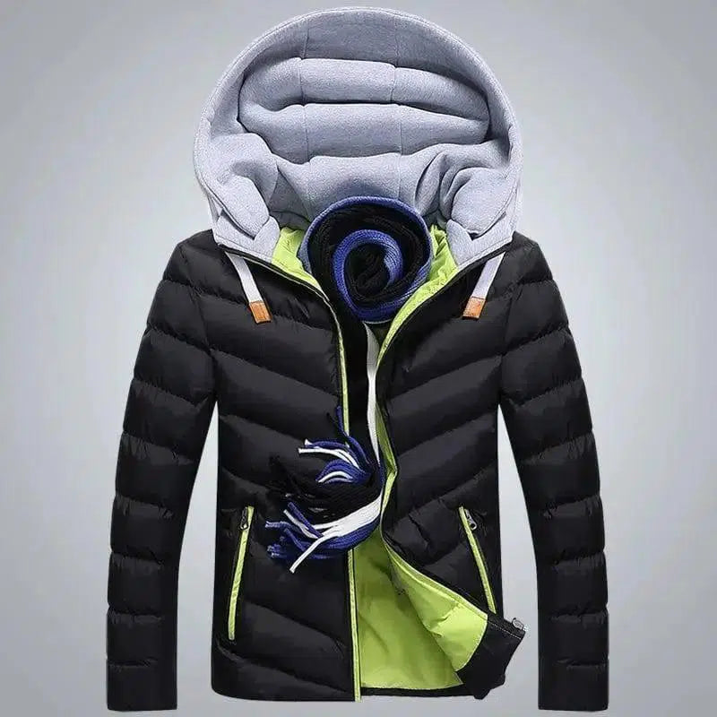 Thick Hooded Down Jacket-Black green-3