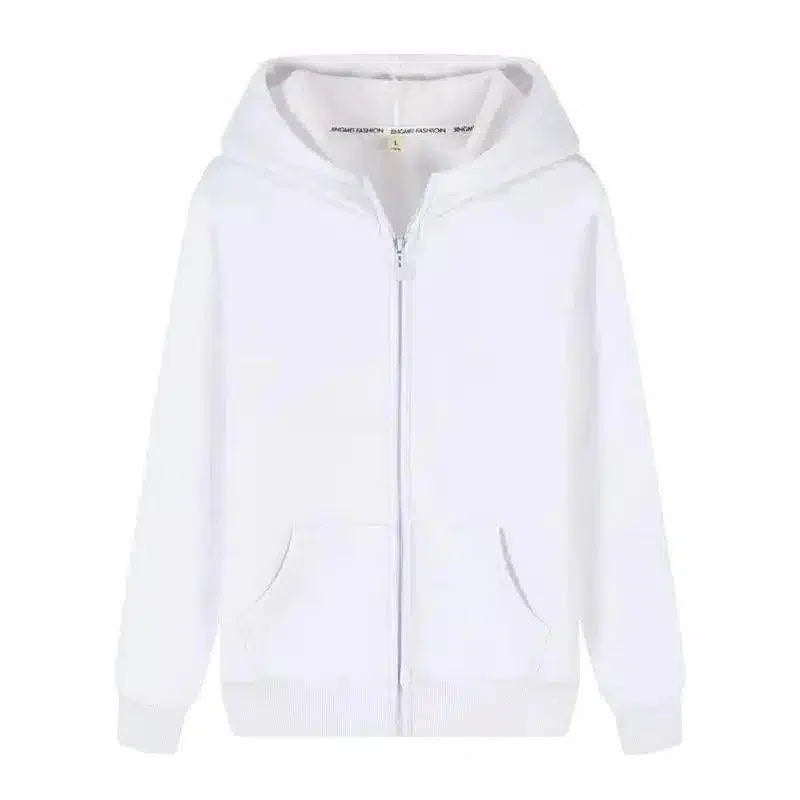 Unisex Zip-Up Hoodie with Pockets-White-6