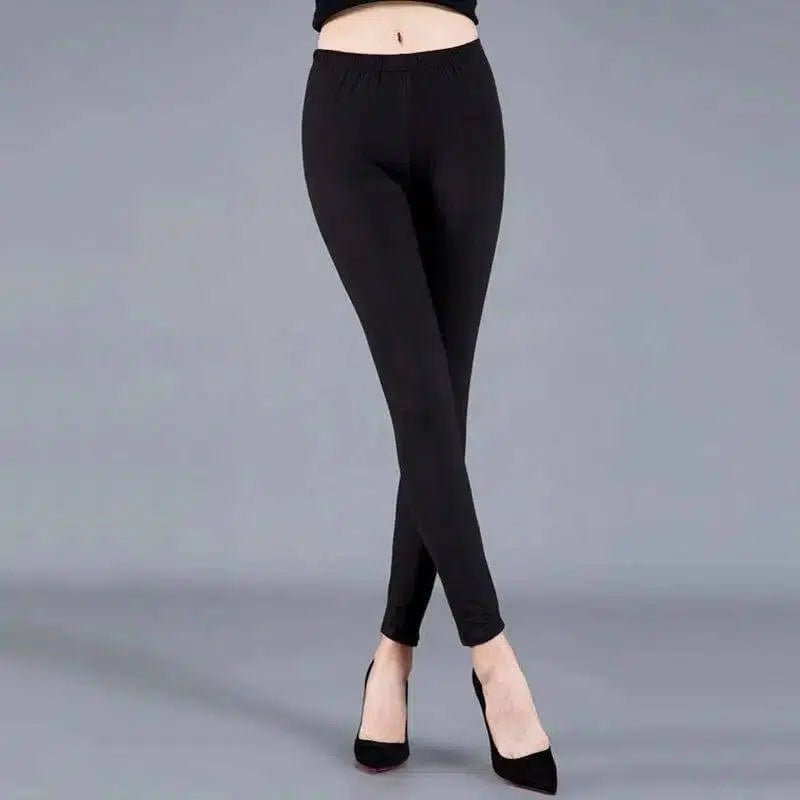 Thin cropped cotton leggings-Black-16