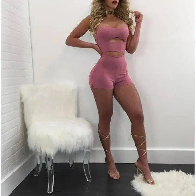 Tube Top Hollow-out Sex Jumpsuits-Pink-10