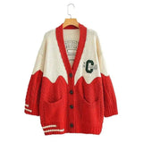 LOVEMI - Lovemi - V-neck contrast letter cardigan sweater women