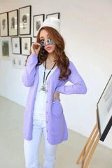 Women's Long Sleeve Buttoned Cardigan Sweater-Light Purple-2