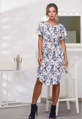 V-Neck Printed Dress-S-37