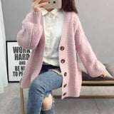 Cozy Knit Buttoned Cardigan for Women-Pink-5