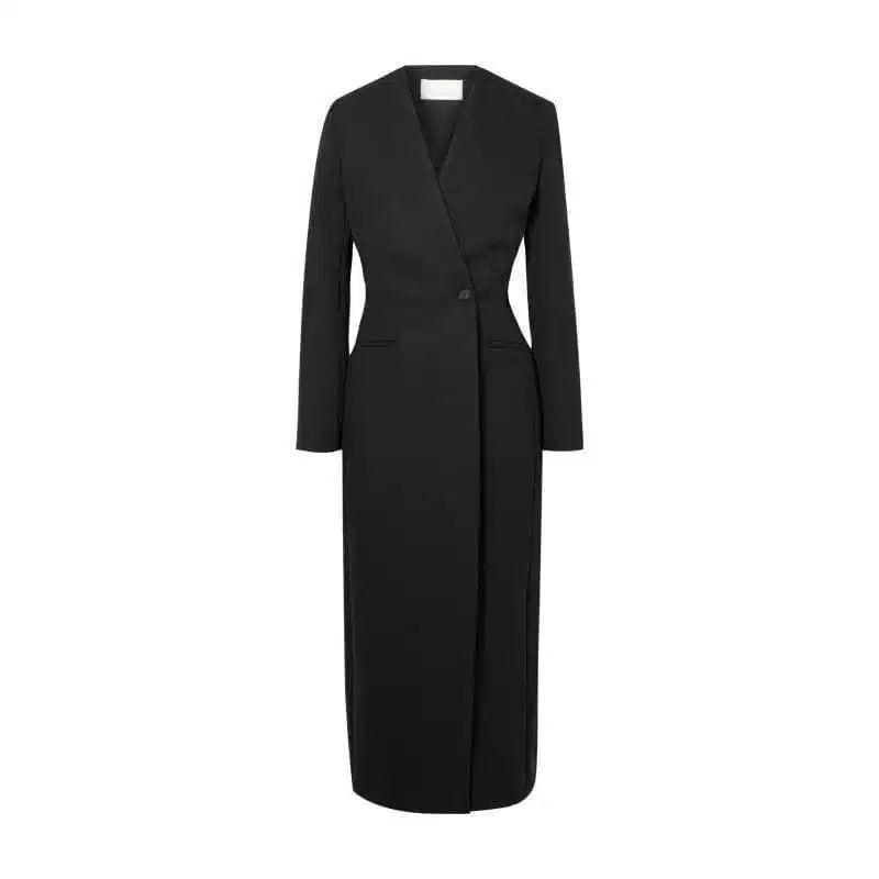 Womens Tailored Long Coat with Lapel Collar-1