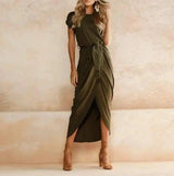 Versatile Wrap Midi Dress in Assorted Colors-ArmyGreen-12