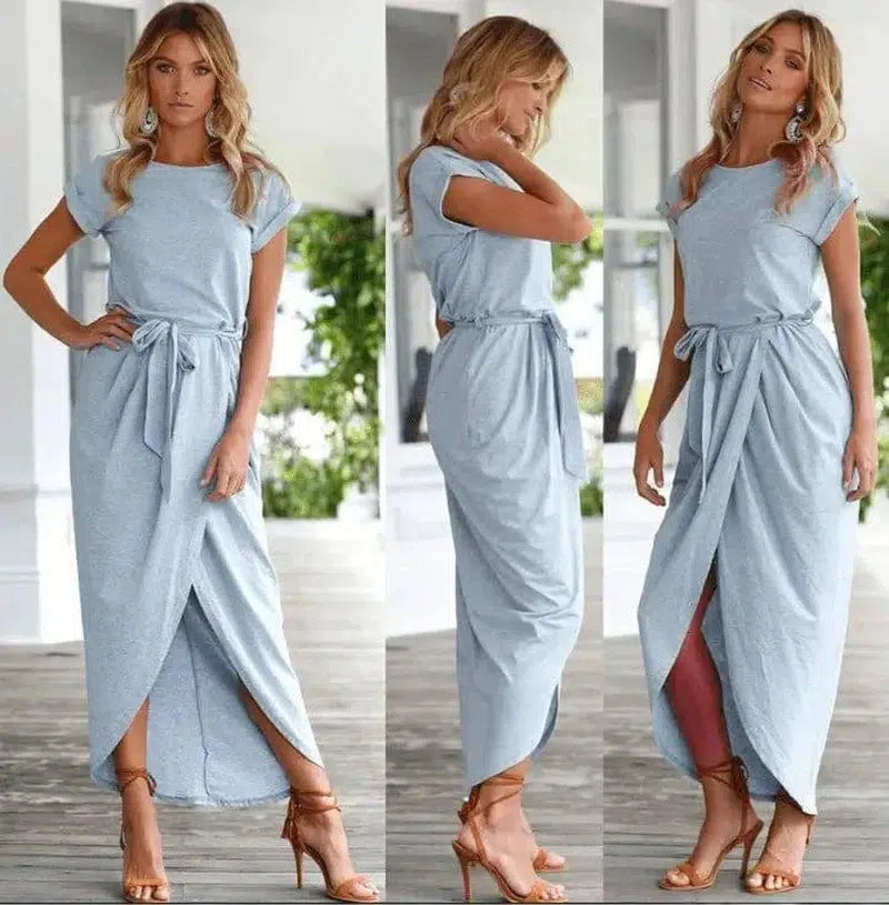 Versatile Wrap Midi Dress in Assorted Colors-Lightblue-19