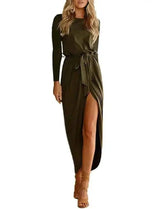 Versatile Wrap Midi Dress in Assorted Colors-ArmyGreenlong-33