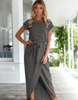 Versatile Wrap Midi Dress in Assorted Colors-Darkgray-49