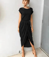 Versatile Wrap Midi Dress in Assorted Colors-Black-60