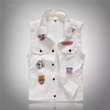 White Denim Vest Denim Vest Personalized Patch Denim Vest-White-1