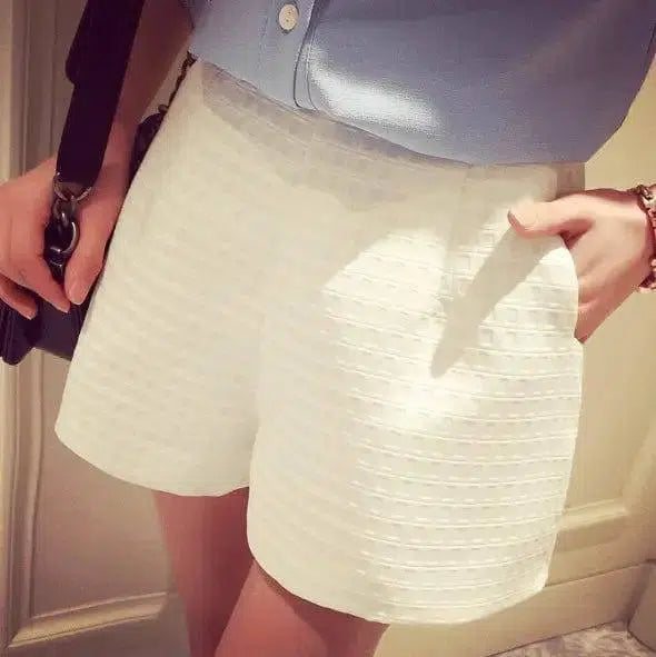 Wide Thigh High Waist Shorts-White-20