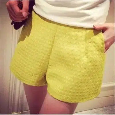 Wide Thigh High Waist Shorts-Yellow-28