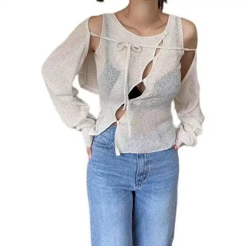 LOVEMI - Lovemi - Women's Cardigan Jacket Hollow Knit Vest Set