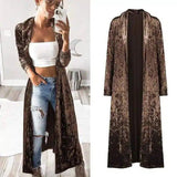 Women's fashion velvet jacket autumn long coat stitch-Coffee-4