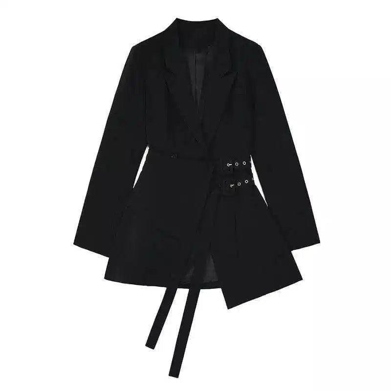 Women's Belted Trench Coat Jacket-Black-3