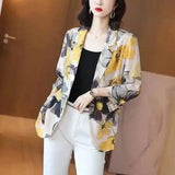 Floral Print Women's Lightweight Casual Blazer-Yellow-1