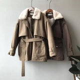 Fleece-Lined Belted Winter Jacket with Pockets-1