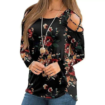 LOVEMI - Lovemi - Women's Printed Long Sleeve Off Shoulder T-Shirt