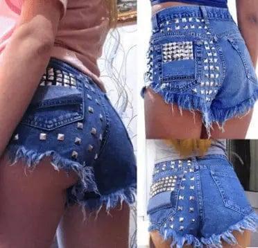 Women's ripped jeans baggy shorts rivet hot pants-1